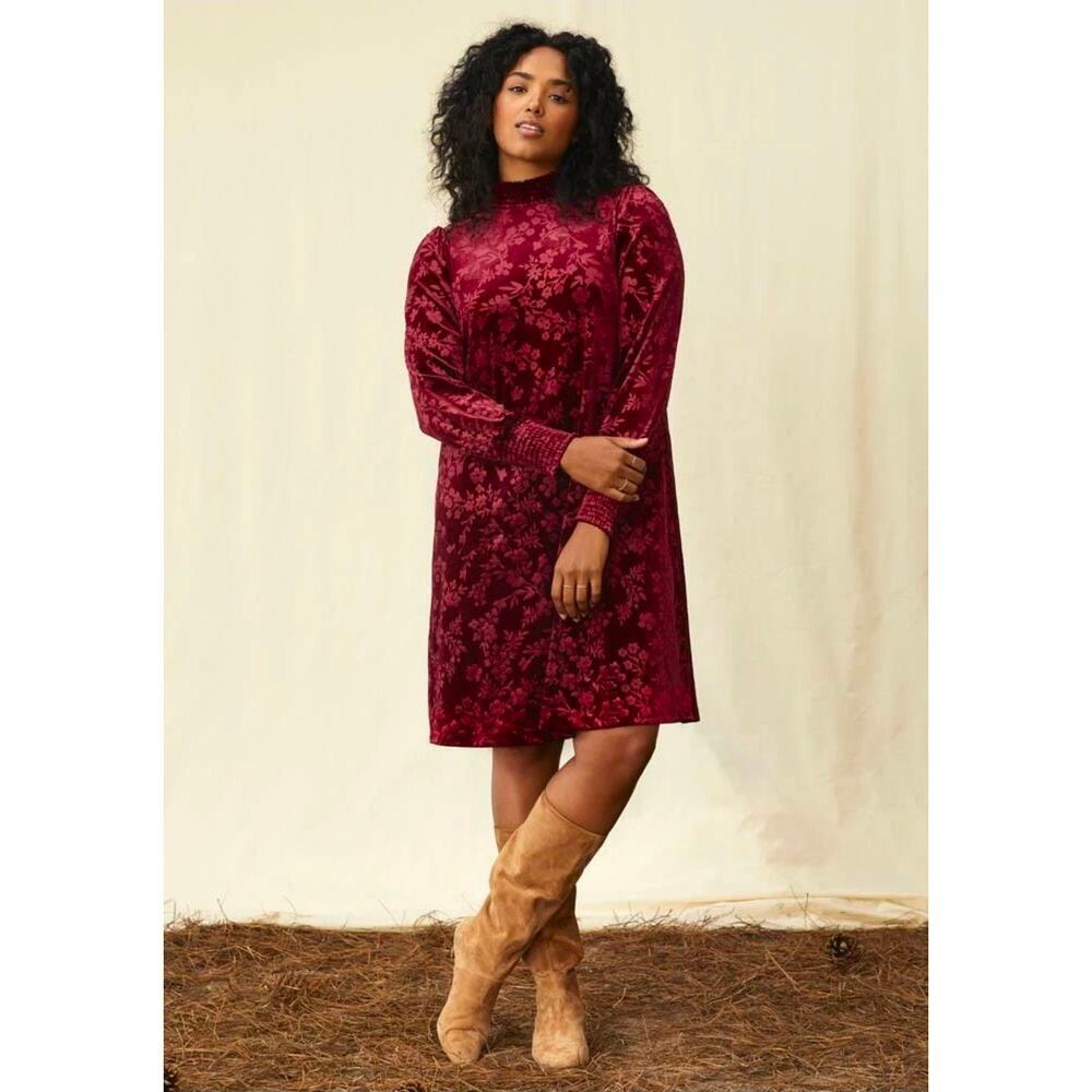 Matilda Jane Just Imagine Melanie Womens wine burgandy Velour Dress Size large